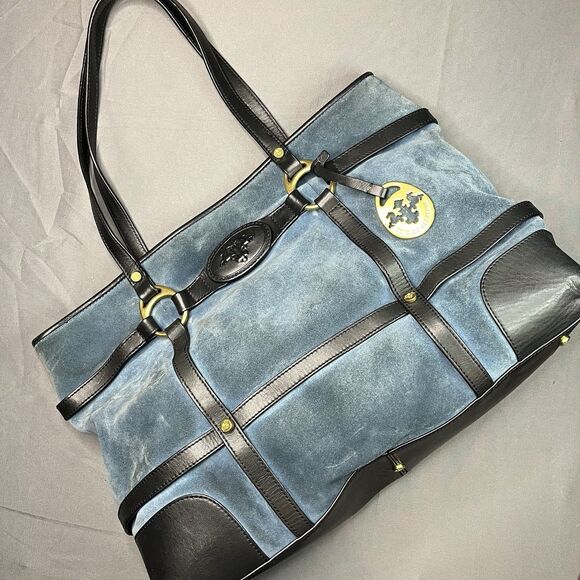 Prix De Dressage Blue Purse Gold Accents Red Inside Shoulder Bag Medium - Picture 2 of 10